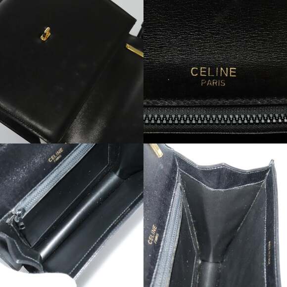 CELINE Shoulder Bag Leather Black Gold - Picture 12 of 13